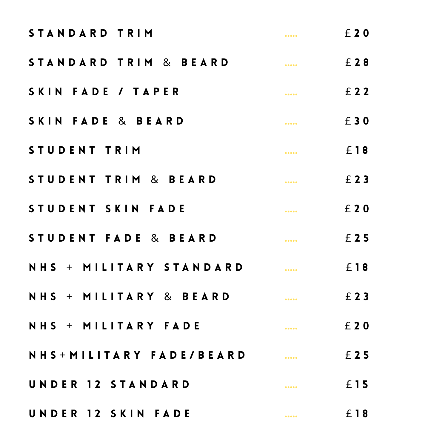 Exeter Pricelist
